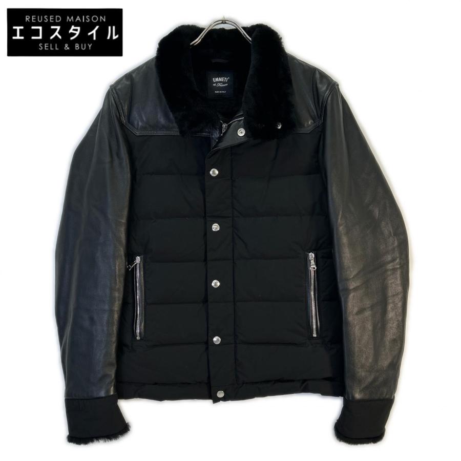 emmeti レザージャケット 黒 48 美品/国内正規 EMMETI エンメティー レザー切替 ダウンジャケット 48
