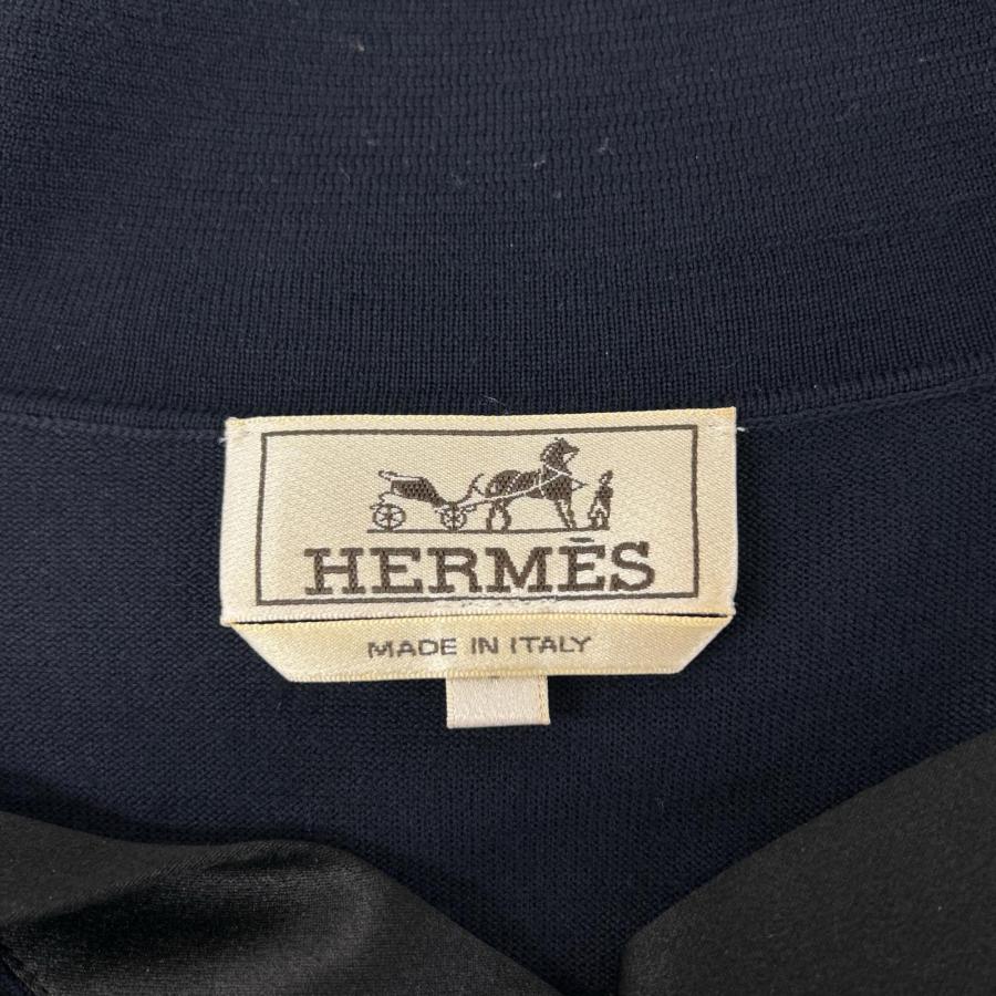 HERMES エルメス ネイビー ロボットL/Sニットポロ S メンズ : ブランド