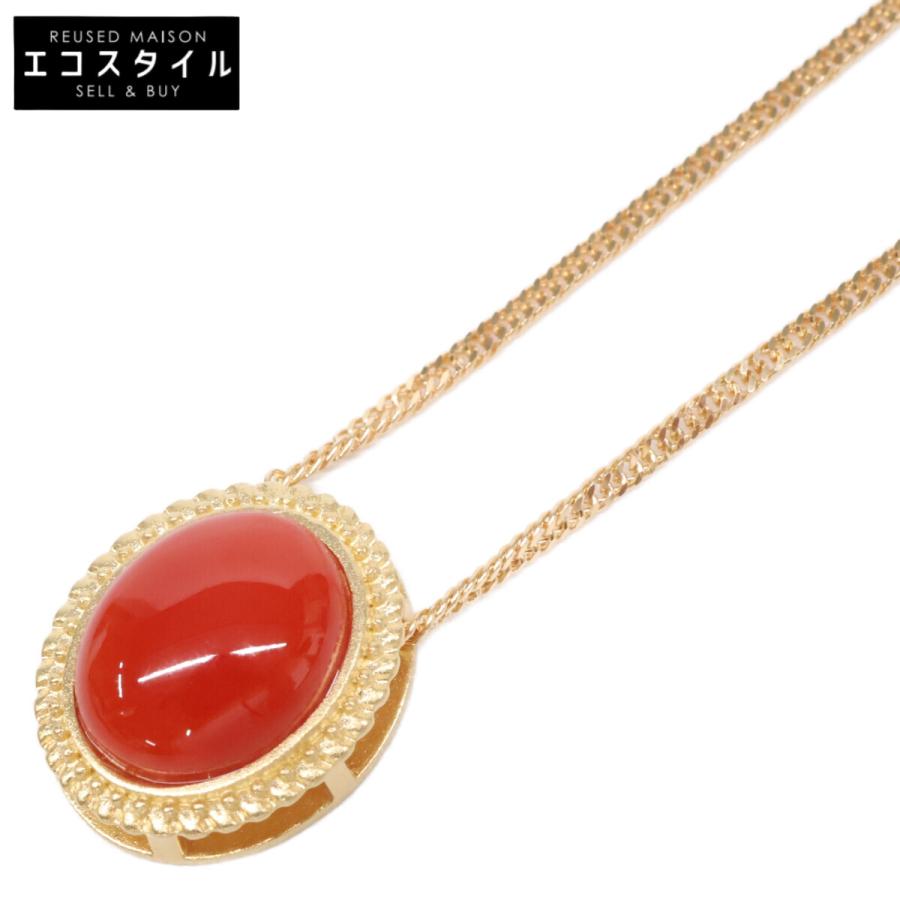 美品 QVC K18 血赤珊瑚オーバルトップ ネックレス レディース