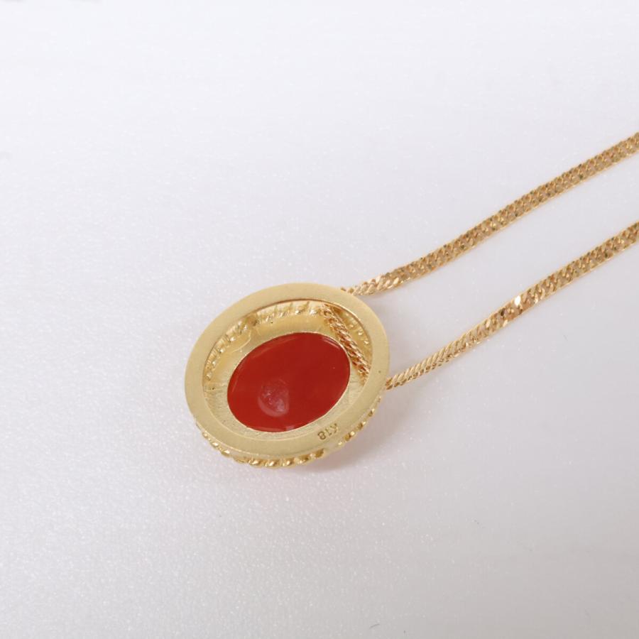 美品 QVC K18 血赤珊瑚オーバルトップ ネックレス レディース