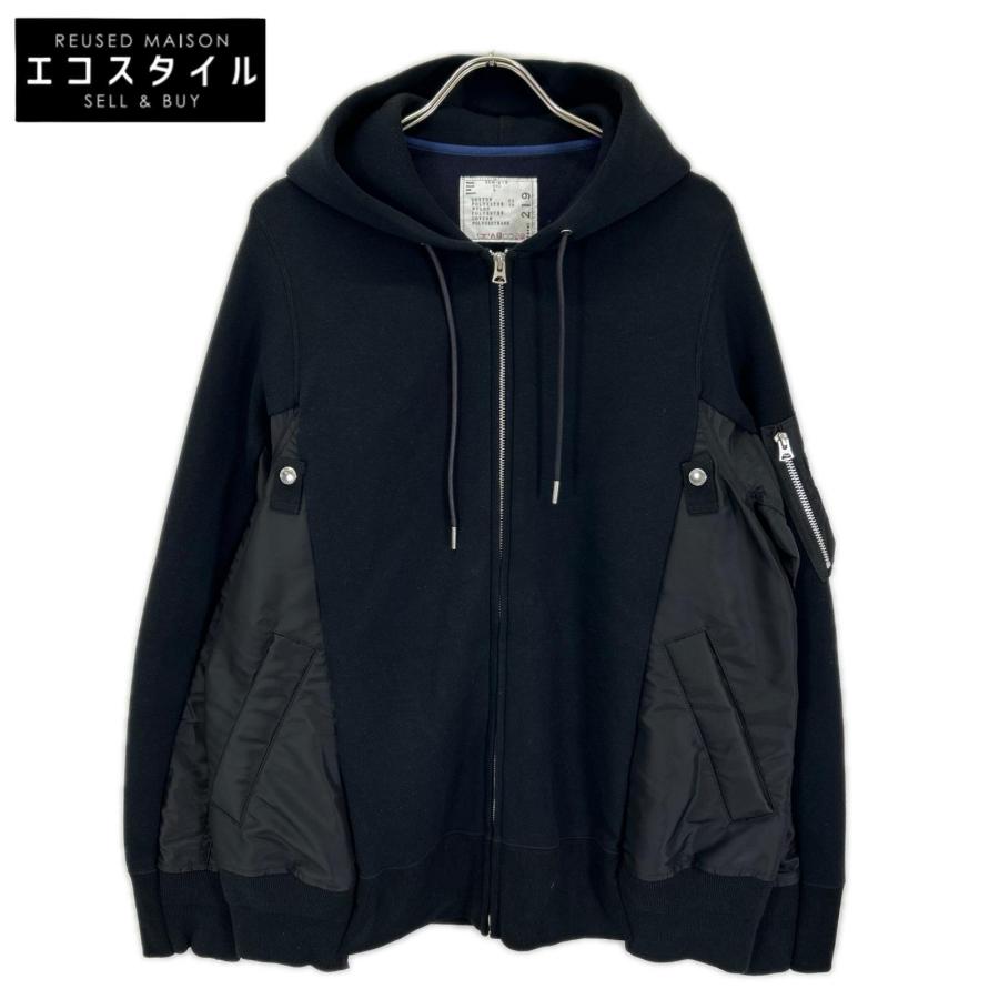 新品 sacai×SPIEWAK MA-1 24-03531M 黒 サイズ2 sacai（サカイ） SCM-219 Sponge Sweat x Nylon Twill Hoodie ブラック