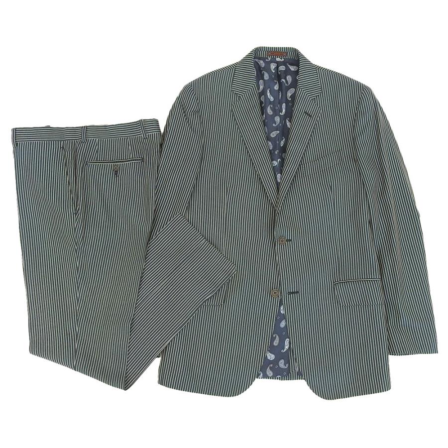 ETRO エトロ シルク 内ペイズリー ストライプ 2Pスーツ ジャケット 