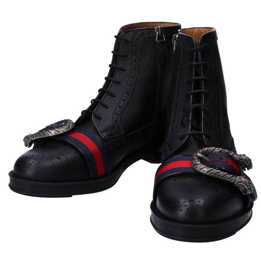 GUCCI（グッチ） 新品同様 496250 ウェブ付バックル レザーブローグ