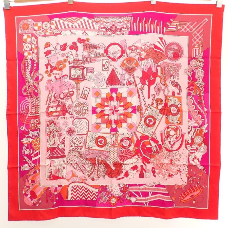 美品 HERMES エルメス カレ ダブルフェイス 90 杖傘と決闘 シルク100