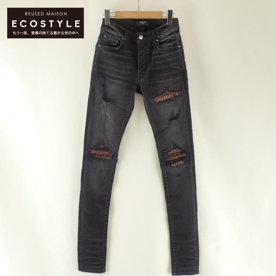 美品/22SS AMIRI アミリ BANDANA クラッシュ/リペア スキニー ボタン  