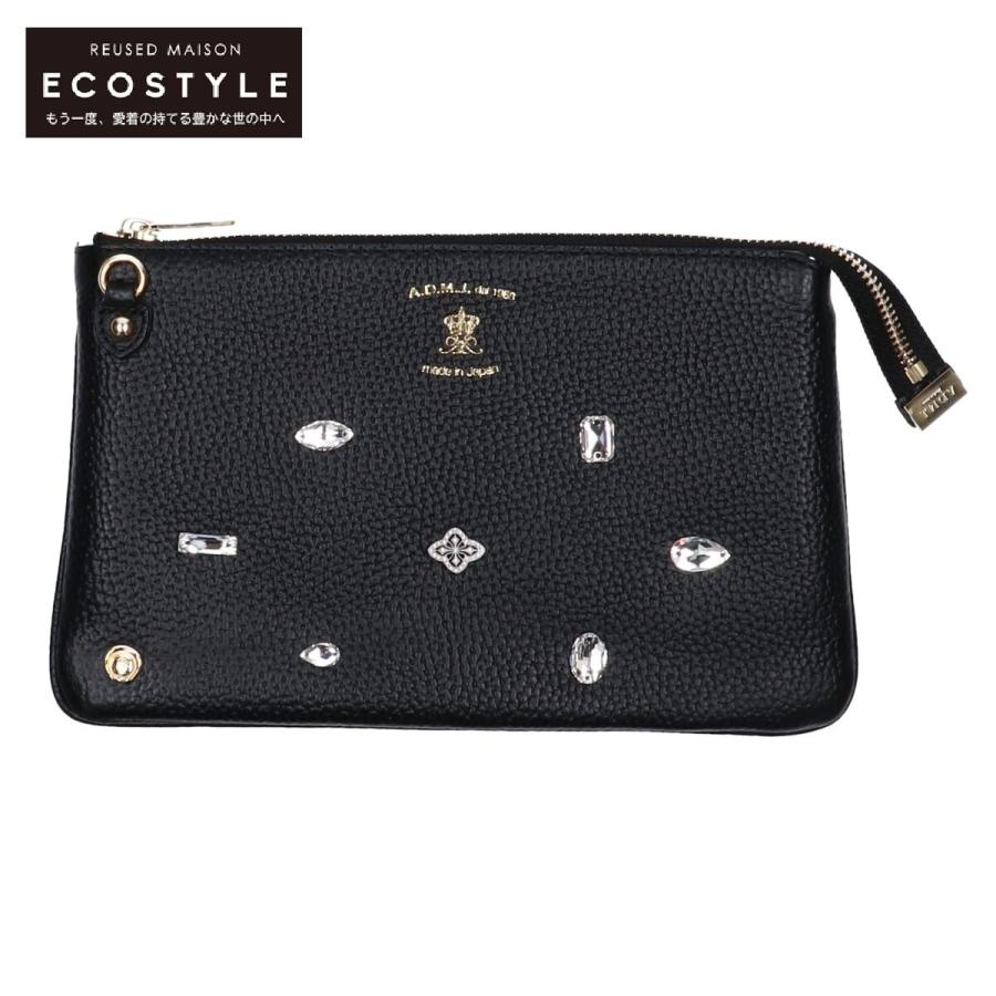 美品 ADMJ SHRINKLEATHER ARTD〓COMOTIF POUCHWALLET 牛革アールデコ 