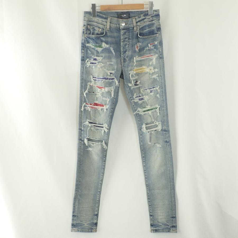 美品/ AMIRI アミリ ダメージ加工 レインボーパッチ スキニー 美品/ AMIRI アミリ ダメージ加工 レインボーパッチ スキニー