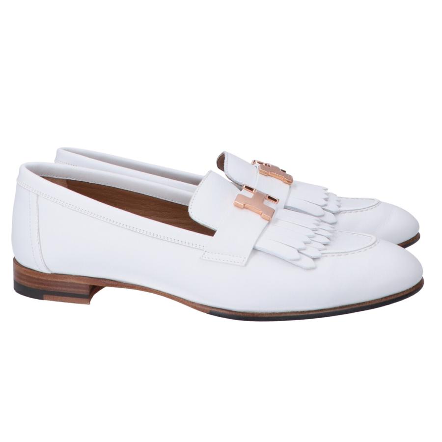 美品 HERMES エルメス ロワイヤル タッセル ローファー / モカシンシューズ 36 1/2 ホワイト レディース 2877100000014879ブランドリユースショップエコス