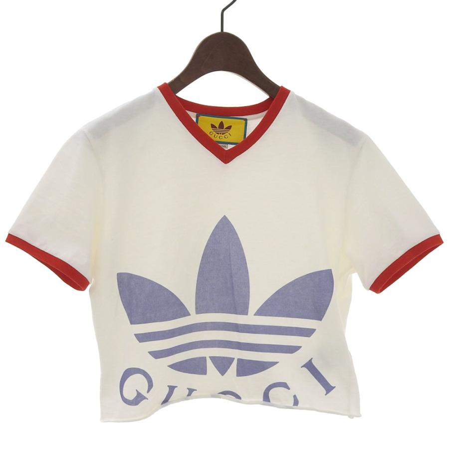 GUCCI アディダスロゴ VネックTシャツ GUCCI（グッチ） 美品 ×アディダス クロップドVネックTシャツ