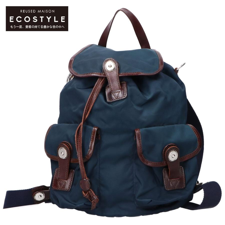 フェリージネイビー ナイロン レザー リュック