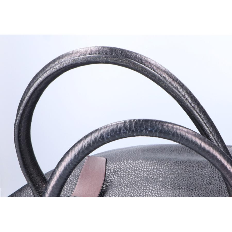 万双 シモーネBOX トートバッグ L ブラック/ダークブラウン