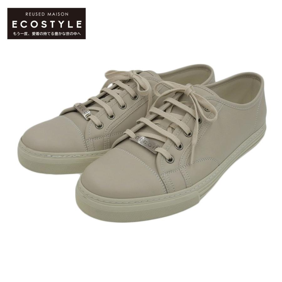 新品同様 GUCCI グッチ レザー ロゴプレート ローカット スニーカー