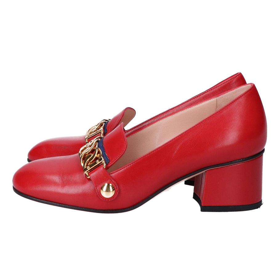 美品/ GUCCI グッチ 537539 シルヴィ ミッドヒール パンプス 34 レッド 