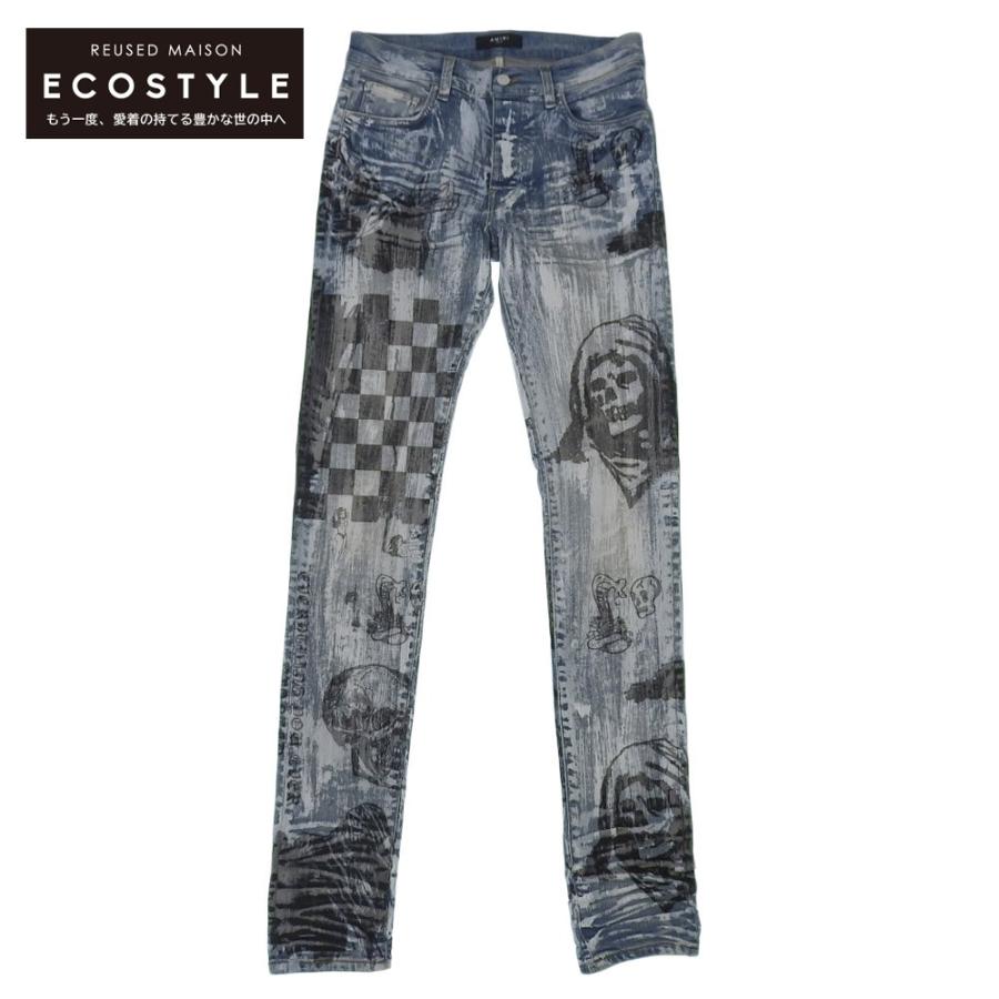 美品 Amiri アミリ ×WesLang Sketch Printed Skinny Jeans ジーンズ 