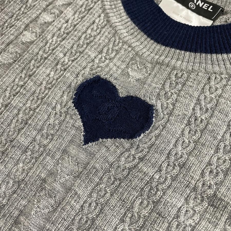 CHANEL シャネル P52444K06738 グレー×ネイビー ハートデザインニット 