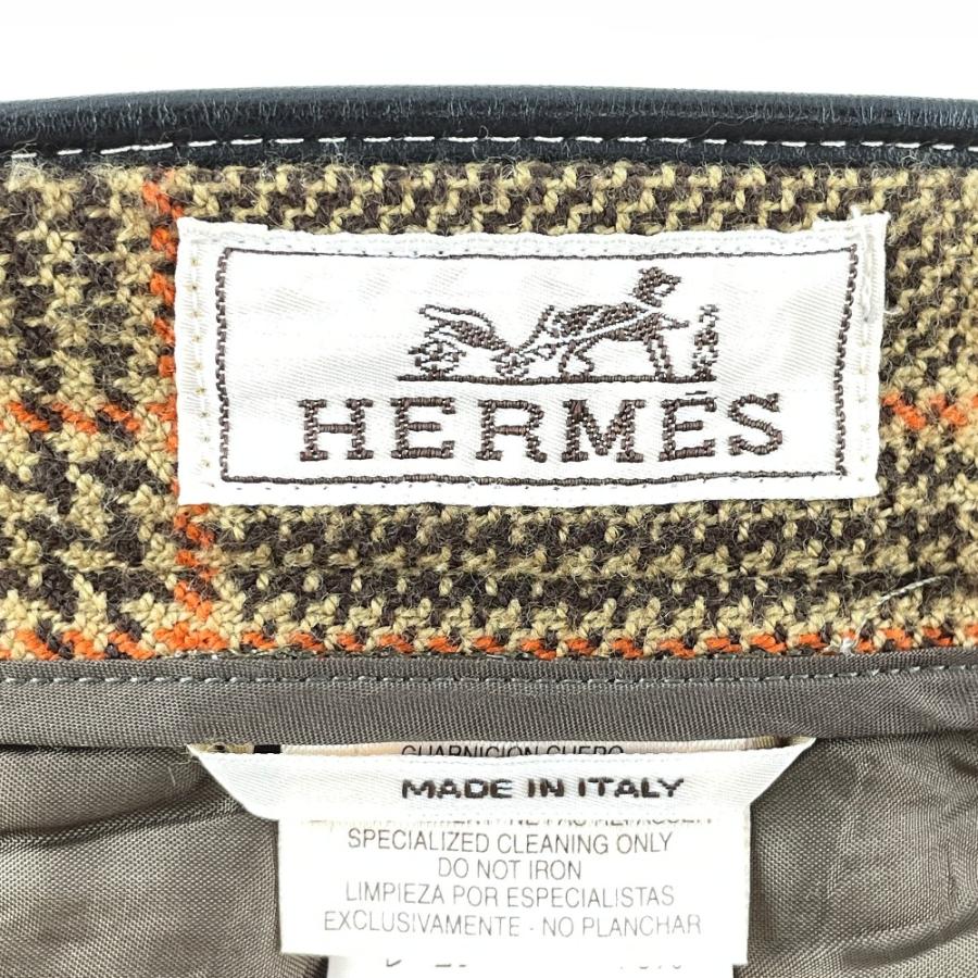 HERMES エルメス ゴルチエ期 ブラウン 一部レザー グレンチェック 