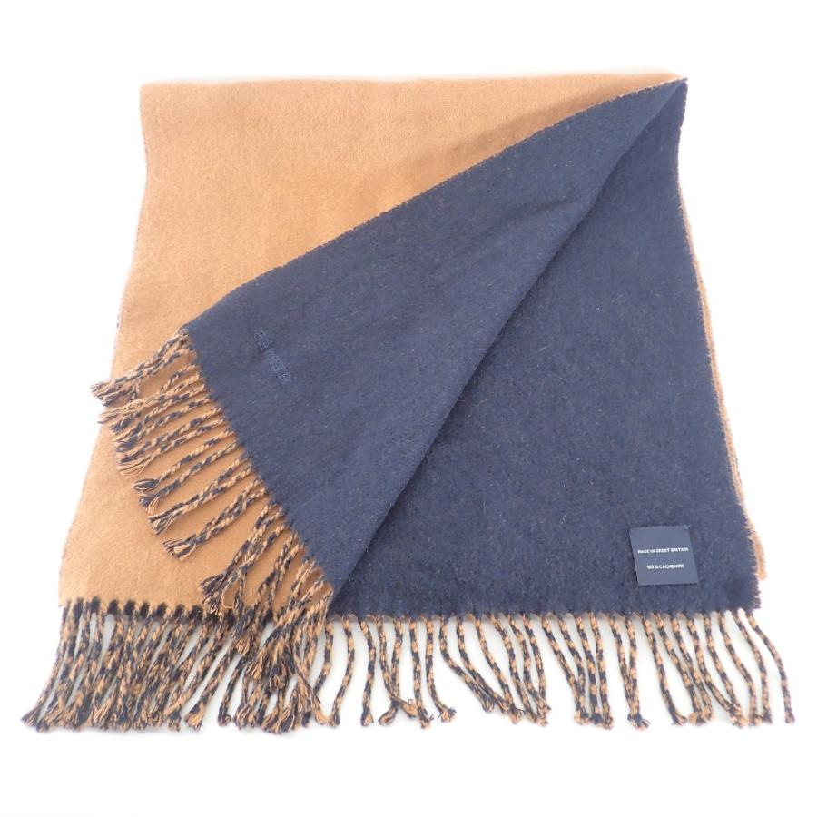 美品 HERMES エルメス カシミヤ100％ リバーシブル フリンジ マフラー  