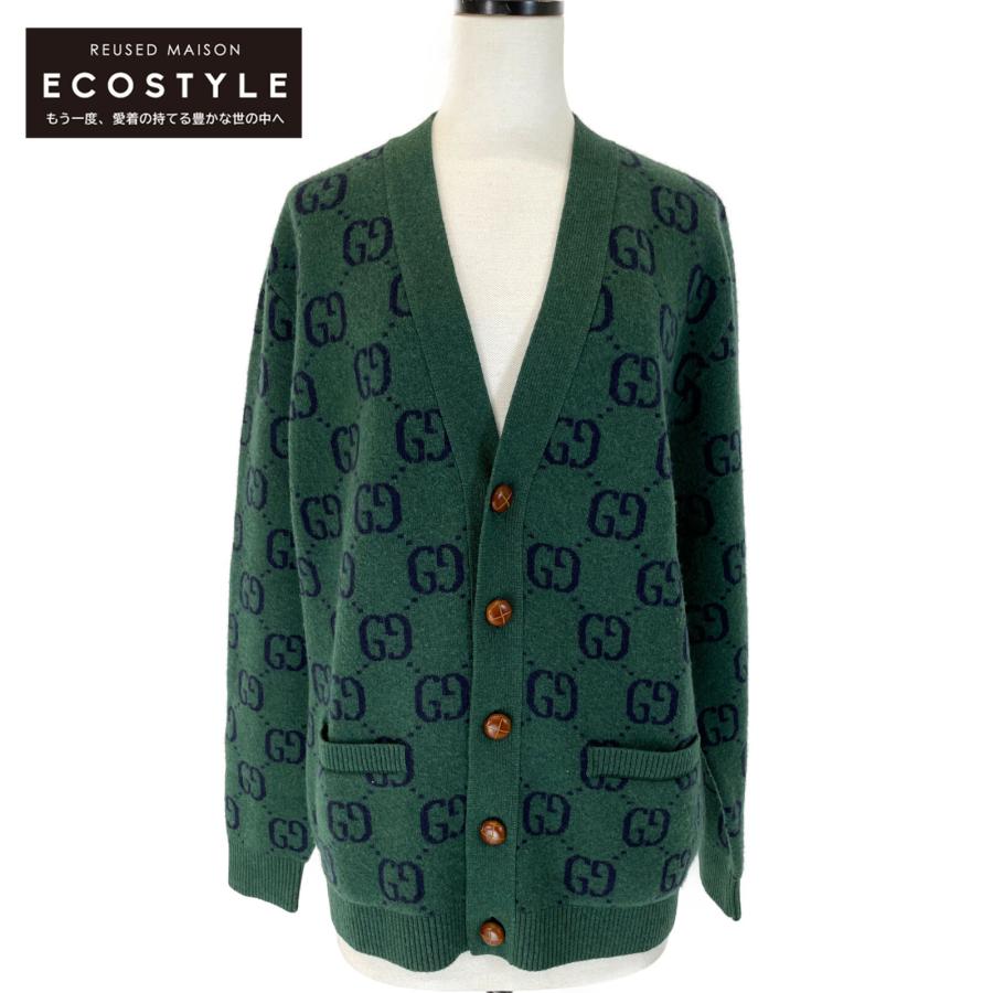 GUCCI（グッチ） 678939 XKB6P グリーン ウール GG柄 カーディガン