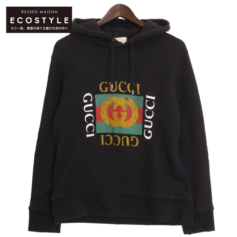 GUCCI（グッチ） 454585 黒 オールドロゴ ユーズド加工 フーディ