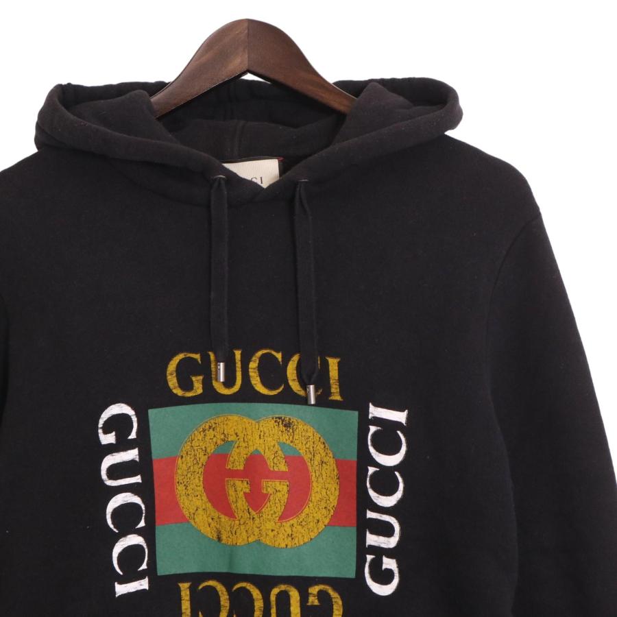 グッチ GUCCI オールドロゴ パーカー 衣料品 トップス コットン メンズ ブラック系 454585 【中古】 GUCCI（グッチ） 454585 黒 オールドロゴ ユーズド加工 フーディ/プル