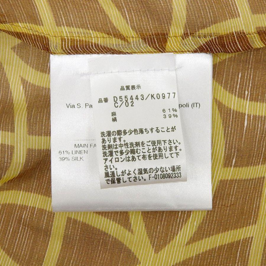 美品 Kiton キートン 総柄 シルクリネン ボウタイブラウス レディース  