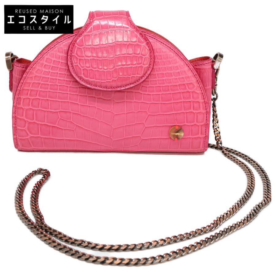 美品 CIVINILE チビナイル クロコダイル ハーフムーン チェーン  
