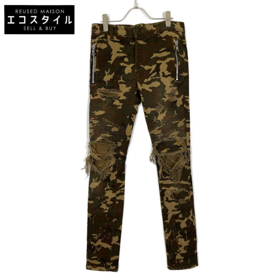 BALMAIN バルマン 17SS カーキ カモ柄 デストロイ加工 バイカー BALMAIN バルマン 17SS カーキ カモ柄 デストロイ加工 バイカー