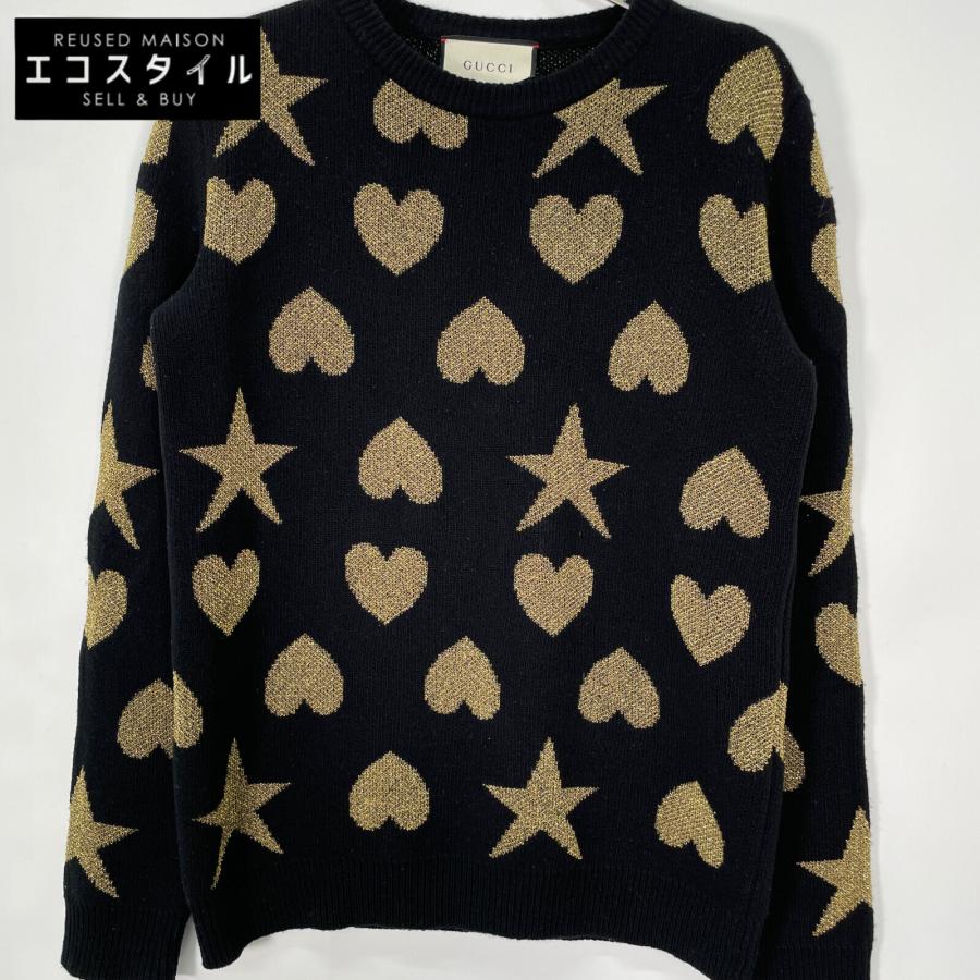 GUCCI（グッチ） 543445 ブラックxゴールド ウール ハートセーター ブラック／ゴールド XS トップス ウール レディース 中古 ...