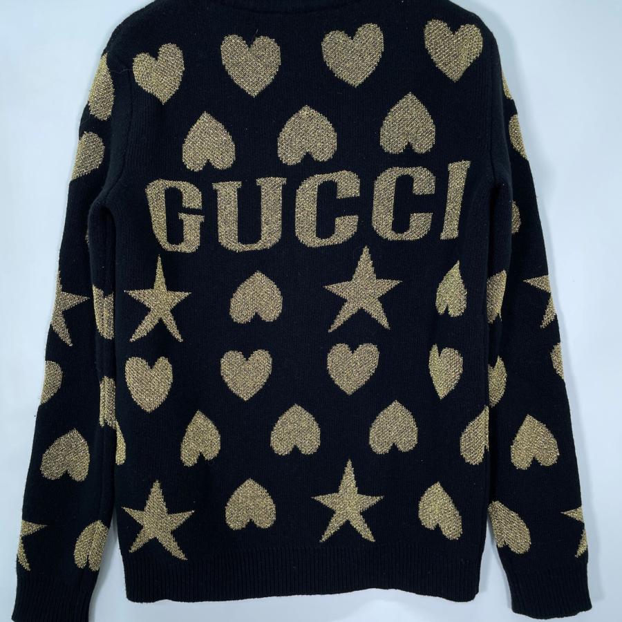 GUCCI（グッチ） 543445 ブラックxゴールド ウール ハートセーター ブラック／ゴールド XS トップス ウール レディース 中古 ...