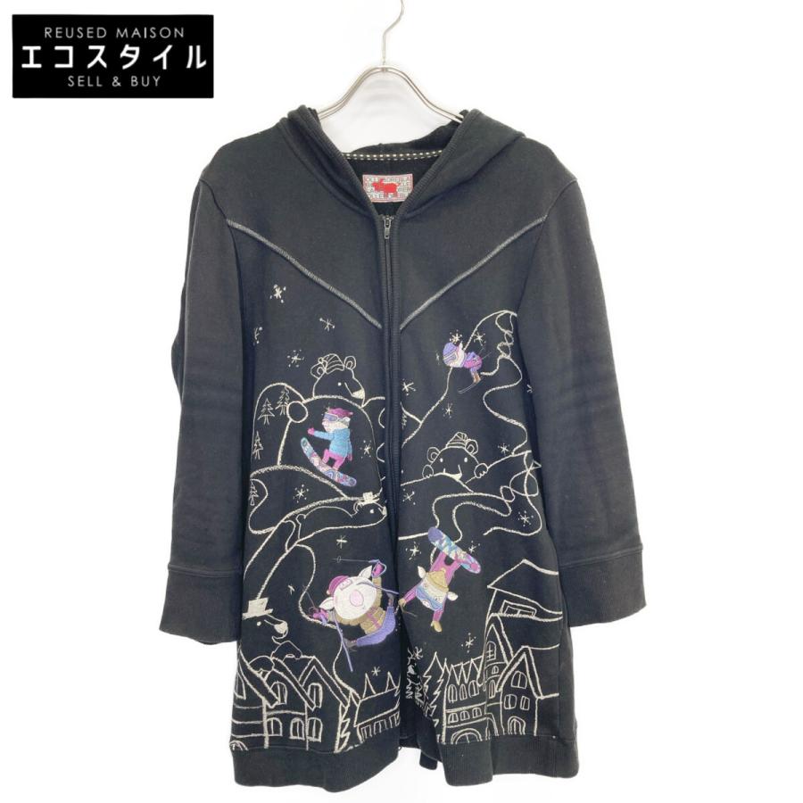 OLLEBOREBLA アルベロベロ ブラック 豚さん スキー 刺繍 ジップ パーカ