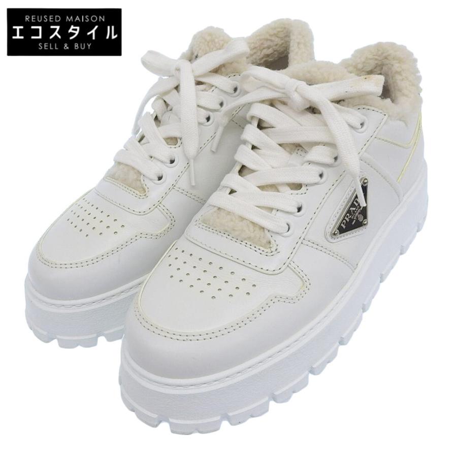 PRADA（プラダ） 三角ロゴ レザー×ボア ムートン 厚底スニーカー