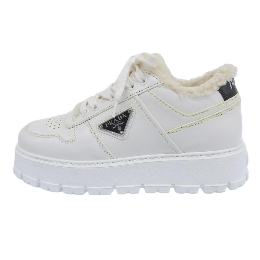PRADA（プラダ） 三角ロゴ レザー×ボア ムートン 厚底スニーカー