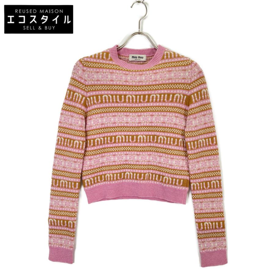 miumiu ロゴニット　ピンク Miu Miu Logo Mohair Sweater in Fuchsia | FWRD
