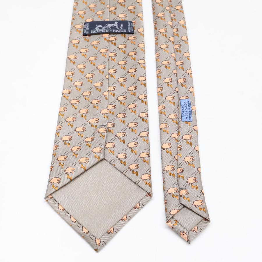 HERMES　セットアップ　エルメス　シルク100　総柄　パフスリーブ 美品 HERMES エルメス 005273MA シープ 総柄 シルク ネクタイ シルバー
