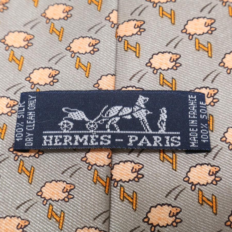 HERMES　セットアップ　エルメス　シルク100　総柄　パフスリーブ 美品 HERMES エルメス 005273MA シープ 総柄 シルク ネクタイ シルバー