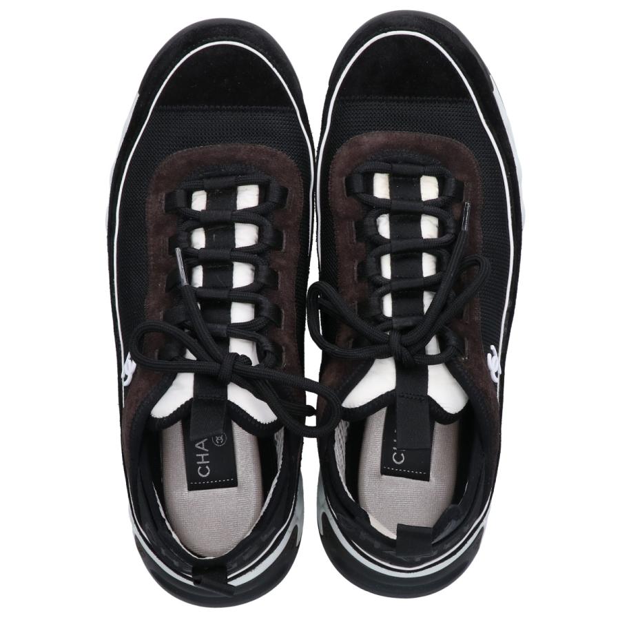【美品】シャネル ファブリック スニーカー ココマーク レザー メンズ 黒 CHANEL シャネル ココマーク ブランドオフ レザー スニーカー