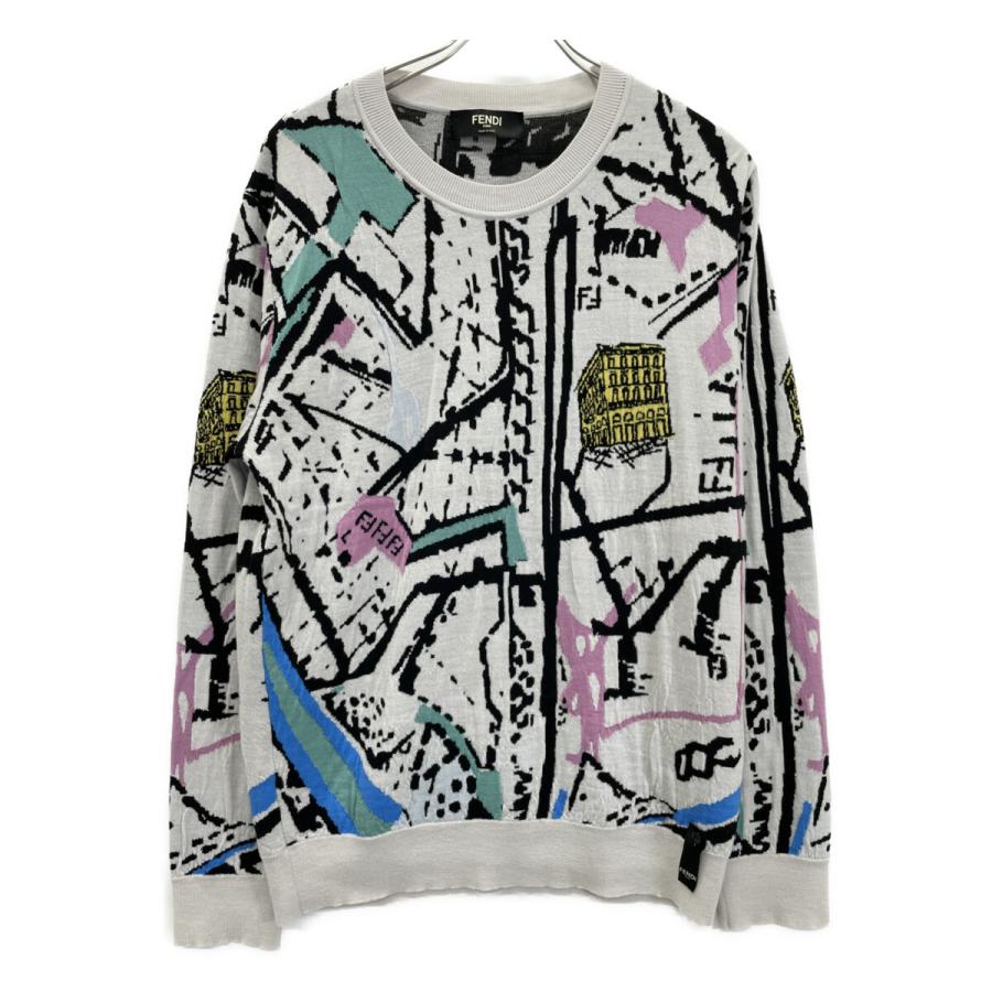 FENDI フェンディ 21年 FZX038 ホワイト マルチカラー 薄手セーター 50  