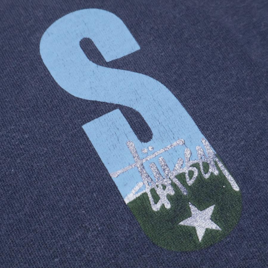 STUSSY（ステューシー） 90'sタグ ネイビー プリント コットン Tシャツ