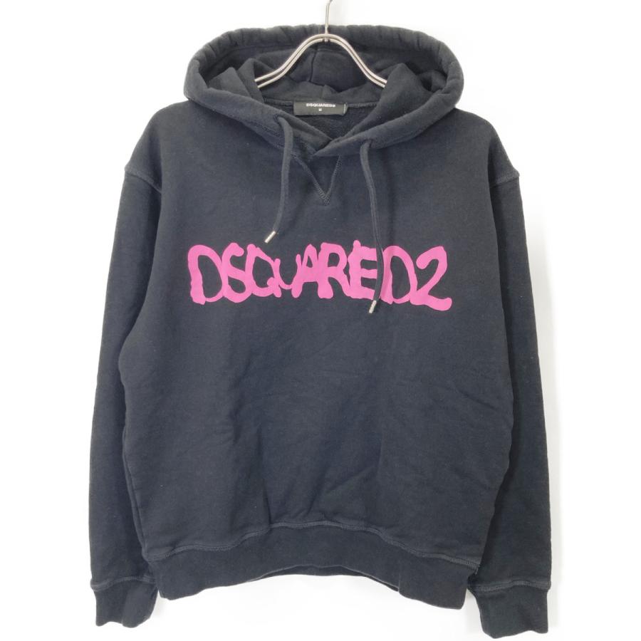 DSQUARED2 ディースクエアード 21年 S71GU0453 ブラック×ピンク プルオーバー フーディー M DSQUARED2（ディースクエアード） 21年 S71GU0453 ブラック×ピンク