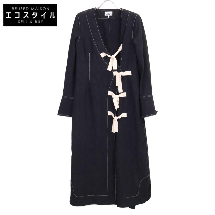 GANNI ガニー ネイビー ジャガード Bow-detailed ワンピース 38