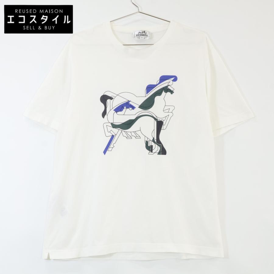 美品 エルメス HERMES Tシャツ 22SS カットソー ショートスリーブ 半袖 コットン トップス レディース 34(XS) ホワイト HERMES - 極美品 エルメス HERMES ワンピース 22SS Tシャツ カットソー