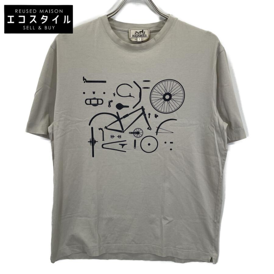 HERMES エルメス 71-5732 コットン100% 自転車パーツ Tシャツ カーキ S