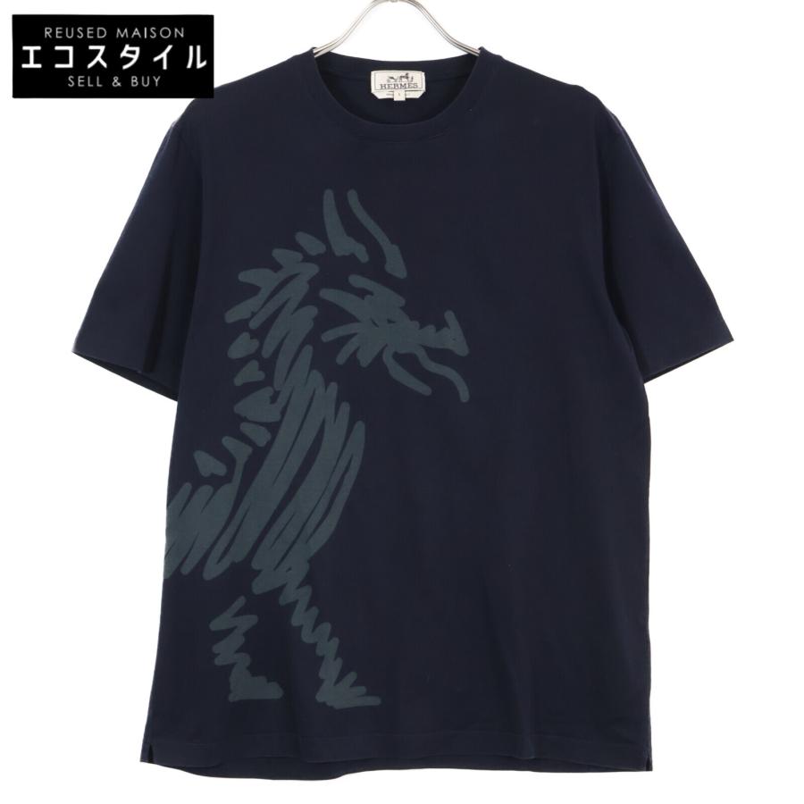 HERMES エルメス 92-5771 コットン ドラゴンプリント Tシャツ