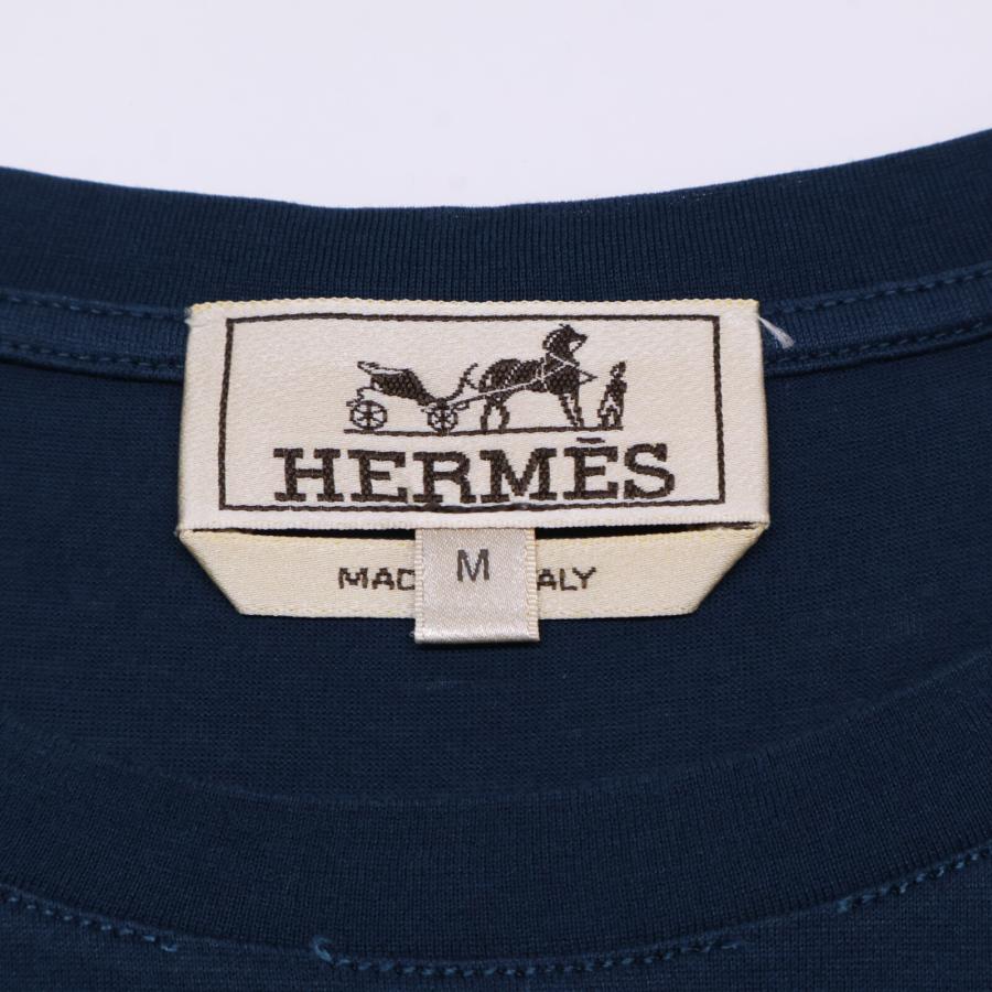 HERMES エルメス コットン100% プリント Tシャツ トップス M ネイビー