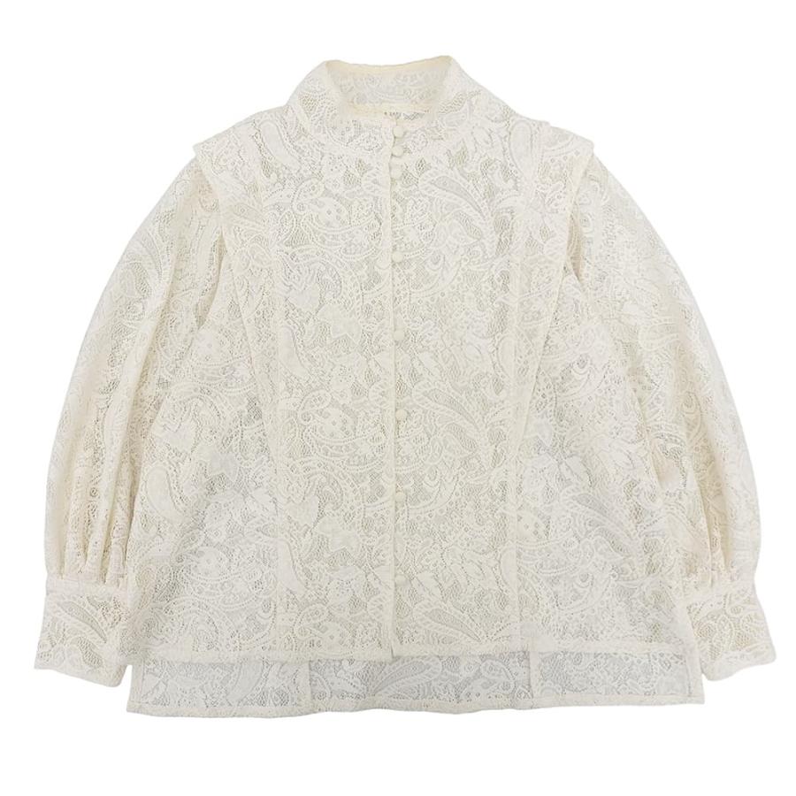 極美品】foufou フロントタックレースブラウス レース長袖ブラウス