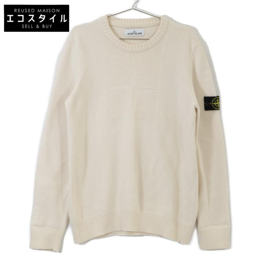 STONE ISLAND ワッペンニット 白 L STONE ISLAND（ストーンアイランド