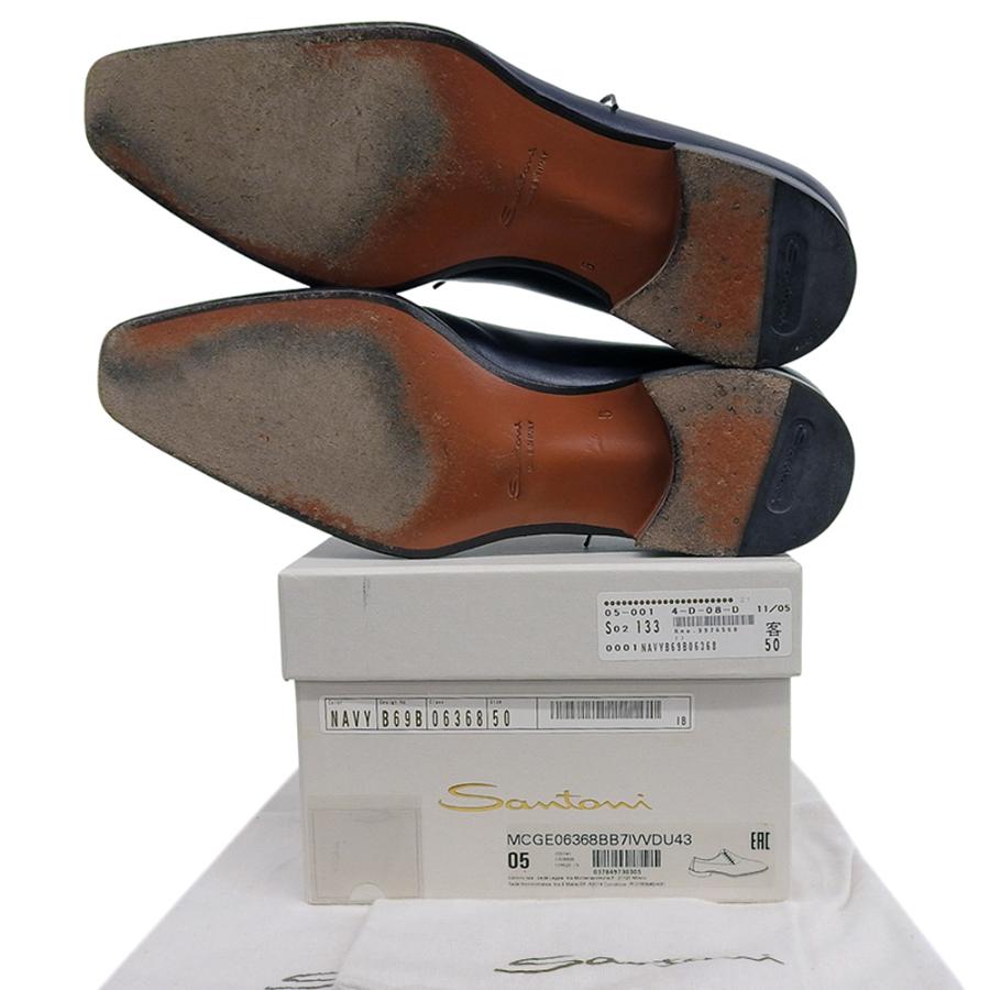 未使用　サントーニ　ネイビー レザー ドレスシューズ SANTONI（サントーニ） サイドレースアップ ドレス シューズ メンズ