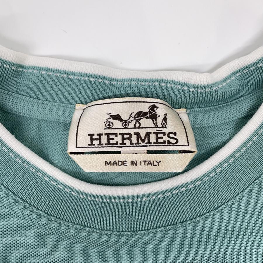 HERMES エルメス ライトブルー H刺繍 半袖Tシャツ ライトグリーン XS