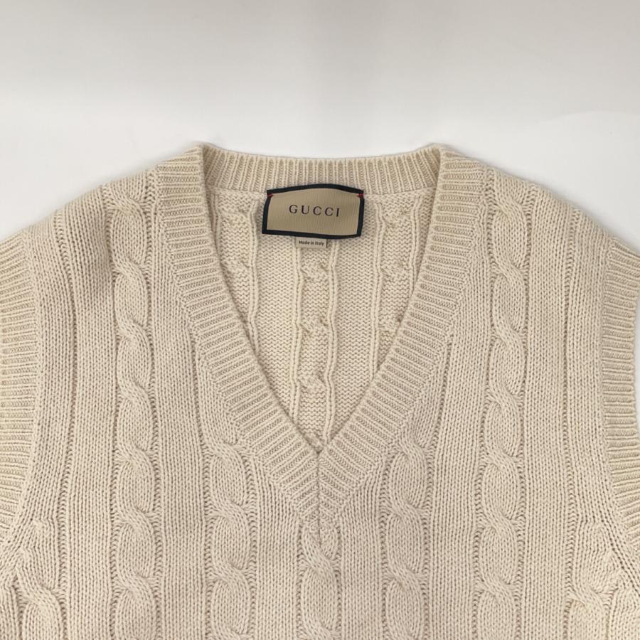 グッチ 681081 ﾎﾜｲﾄ ﾗｲﾝ ﾆｯﾄﾍﾞｽﾄ M GUCCI（グッチ） 681081 ホワイト ライン ニットベスト ホワイト M