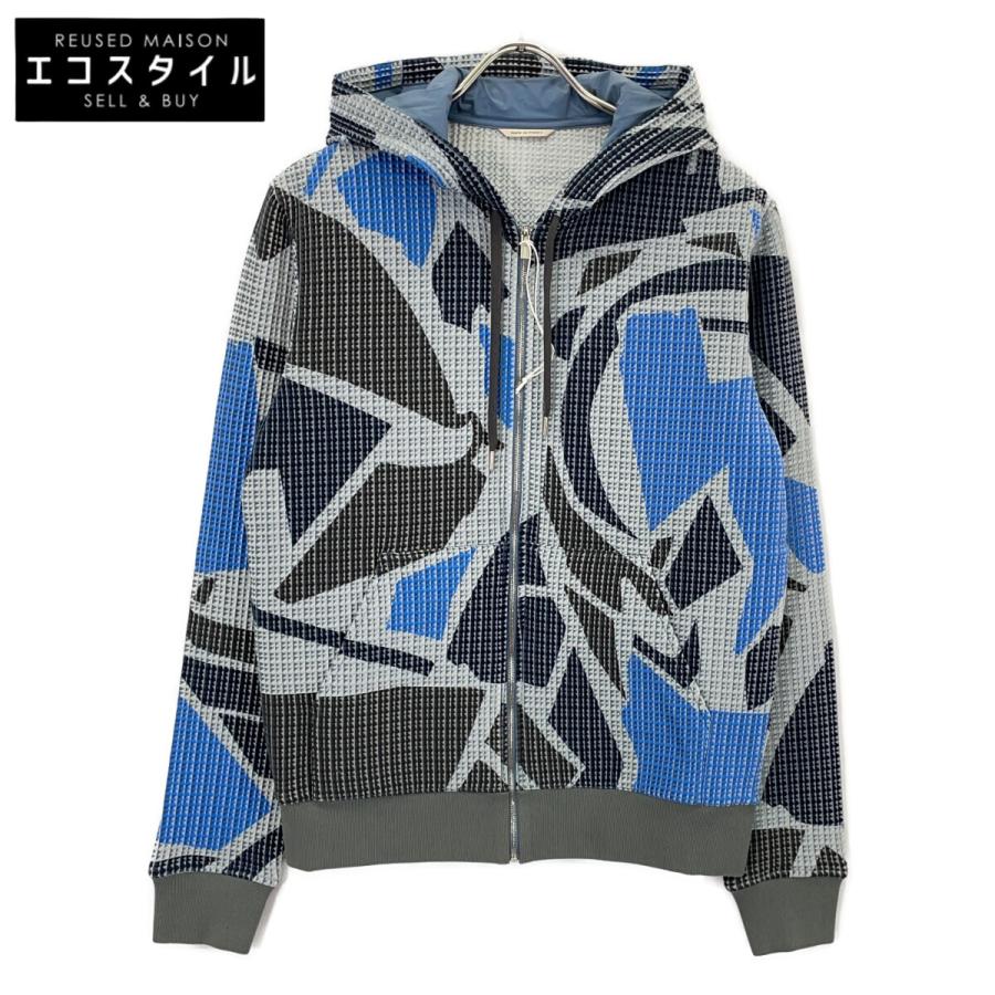 HERMES エルメス 91-5508 ブルー×グレー マルチカラー ジップパーカー